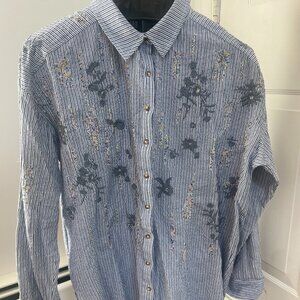 Anthropologie Pilcro Blue and White Button Down